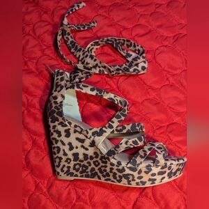 Torrid cheetah leopard ankle wrap wedges